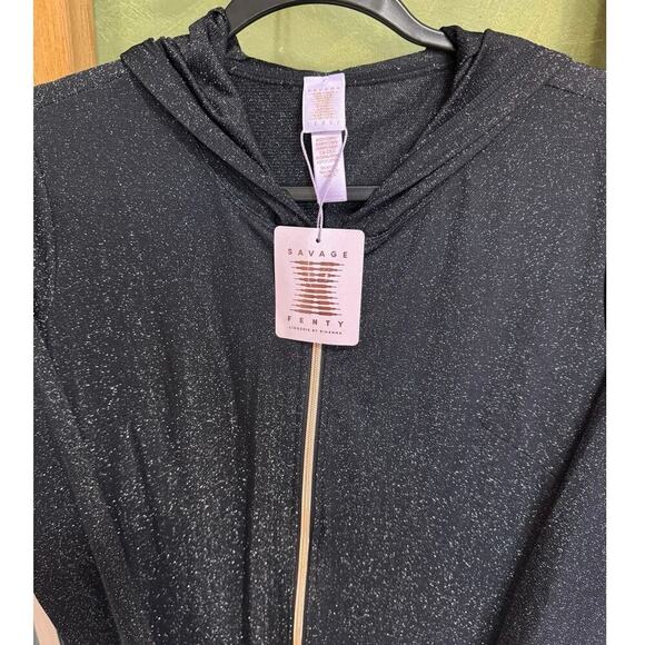 Savage X Fenty NWT Sleep and Shine Hooded Onesie In Black Shimmer Size Medium - Picture 12 of 16